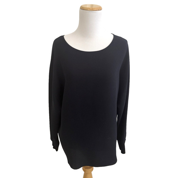 Vince Top S Double-Face Crepe Round Neck Bracelet-Sleeve Pullover Midnight Navy - Picture 1 of 10